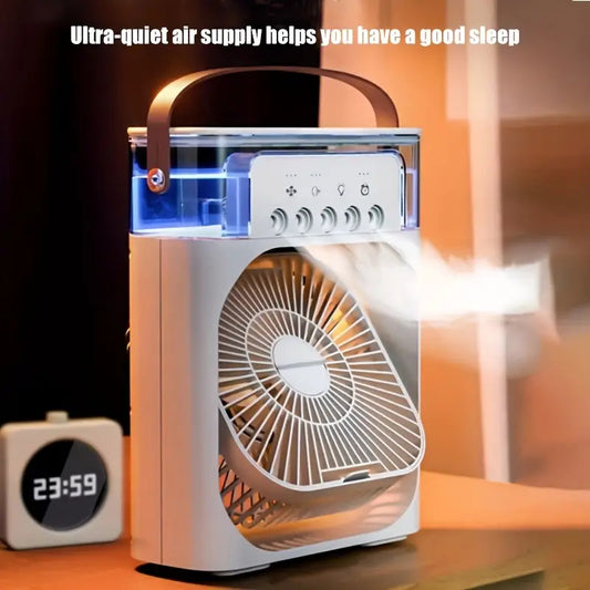 Mini Air Cooler & USB Fan | 600ml Tank, LED Light, 3 Speeds, Humidifier
