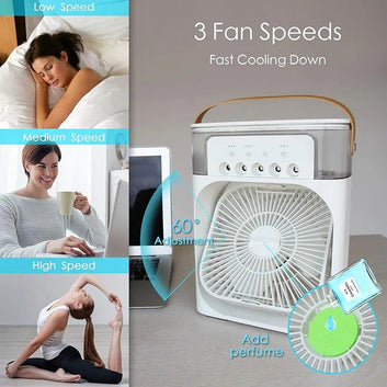 Mini Air Cooler & USB Fan | 600ml Tank, LED Light, 3 Speeds, Humidifier