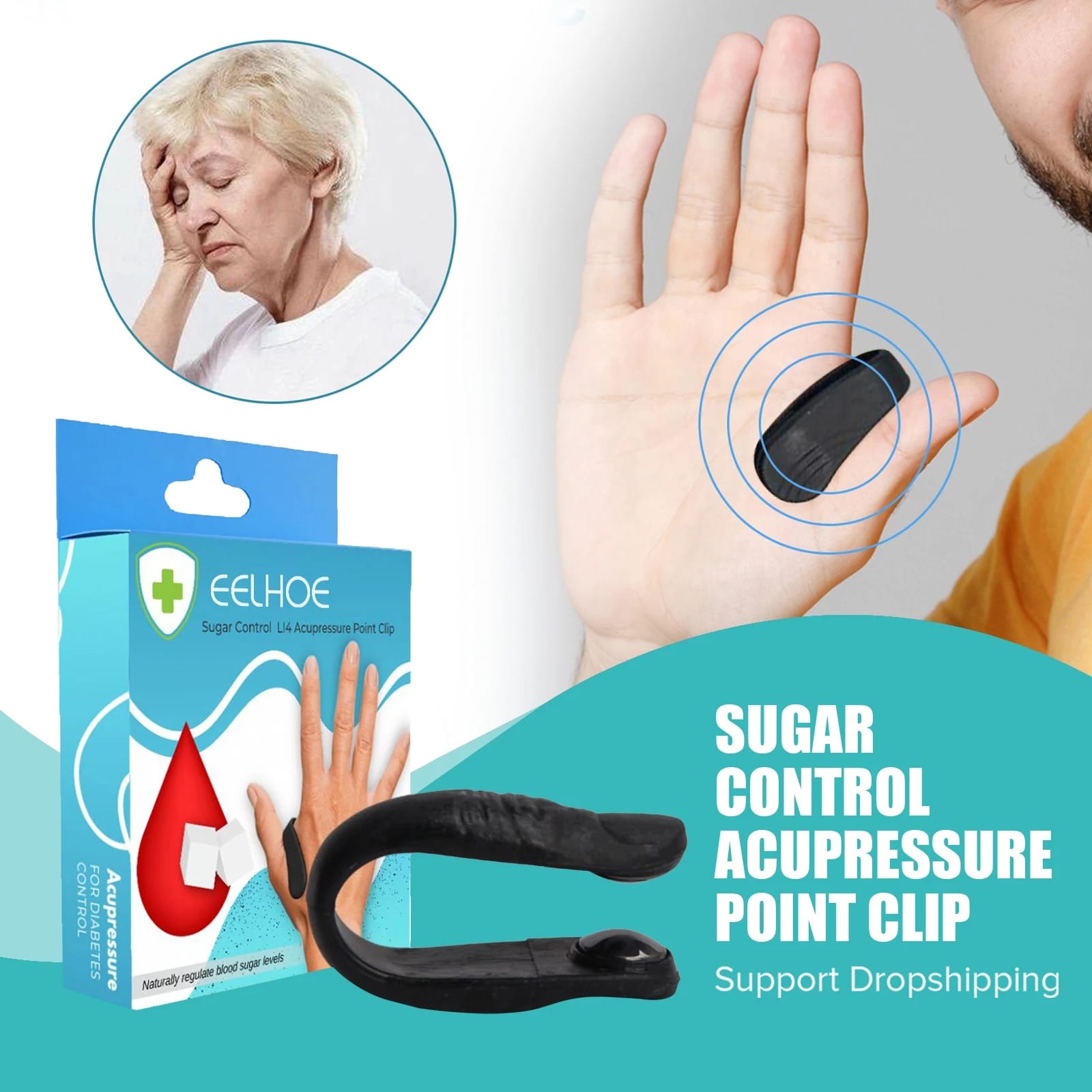 (Pack of 2) Sugar Control Acupressure Point Clip, Light Weight, Supporting