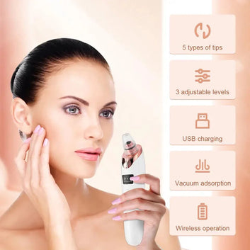 Electric Blackhead Remover Vacuum – Deep Pore Cleaner & Acne Extractor with 5 Suction Heads for Clear, Glowing Skin